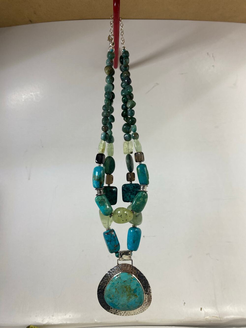 Barse Sterling Large Turquoise Pendant with Beaded Necklace- 18"